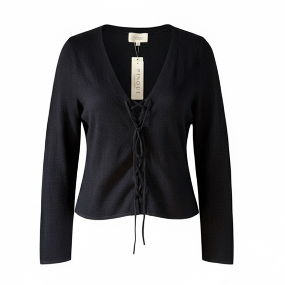 Pinque Sweaters - Pinque Black Lace Front Textured Sweater XXL